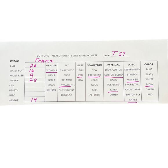 Frame Le Garcon Ankle Slim Straight Leg Jeans Au Natural Heather Cotton Linen 26 - Picture 11 of 11